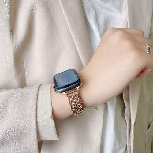 Slimmer Stainless Steel Lady Wristband for iwatch Band 6SE 5 44mm 40mm Metal Strap for Apple Watch 38mm 42mm Correa Replacement