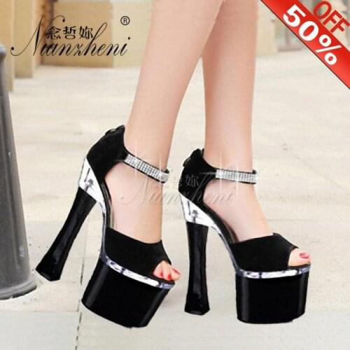 Plus Size Buckle Rhinestone platform sandals sexy Open Toe 18cm high-heeled shoes Hand Made High Heel Shoes 8 inch Spool shoes