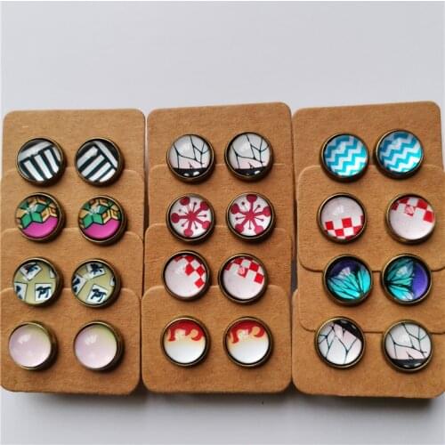 1 pair Anime Demon Slayer Earrings Kimetsu no Yaiba Kamado Nezuko Tanjirou Ear Stud Clip Ghost Blade Eardrop Jewelry Accessories
