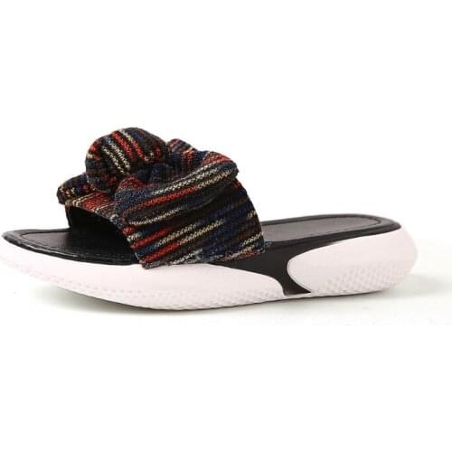 Slippers women 2019 Summer New Bow Thick Sole Mid Heel 4cm Outdoor Ladies Slipper Casual Sport woman slippers 35-40