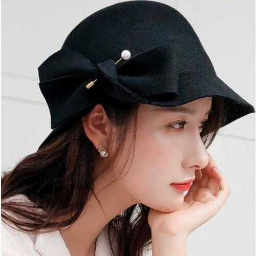 100%wool Pearls Felt Hat Women Black Pillbox Hats Black Ladies Vintage Cocktail Fashion Wedding Derby Fedora Chapeau Femme