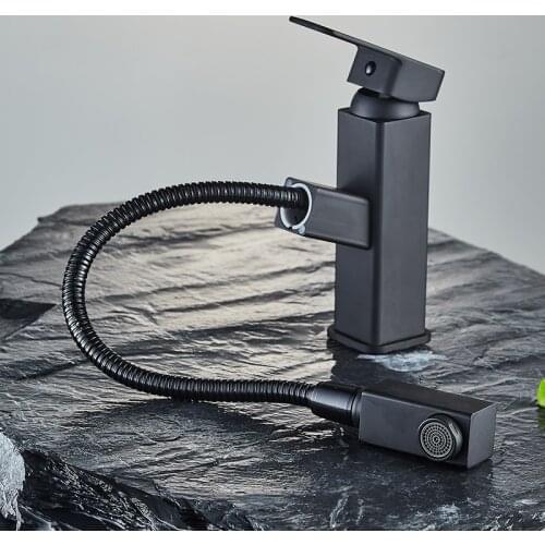 Zhangji 360 Rotation Black Pull Out Bathroom Faucet Basin Kitchen Sink Water Tap Single Handle Mixer Shower Faucet