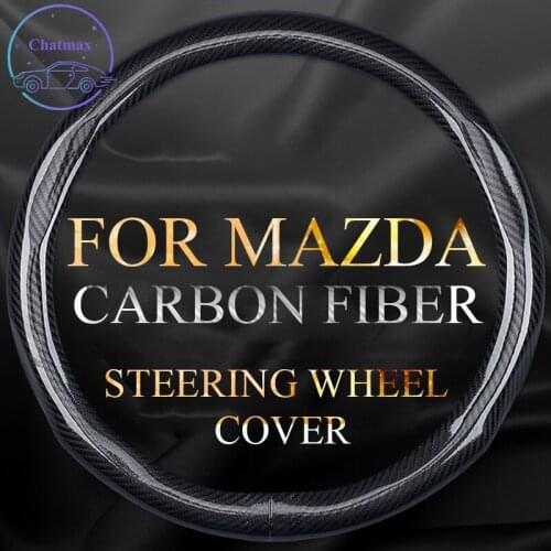 Carbon Fiber Steering Wheel Cover for Mazda 3 5 6 Axela Atenza CX-7 MX-5 CX-30 MX-30 Universal 38cm 15 Inches Anti-slip