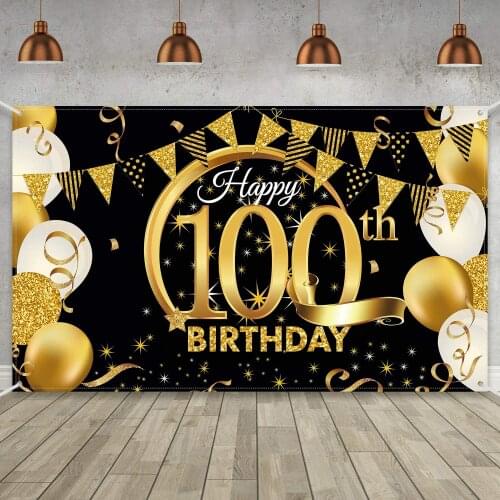 Birthday Party Decoration Extra Large Fabric Black Gold Sign Poster for Anniversary Background Banner Birthday Party Supplies