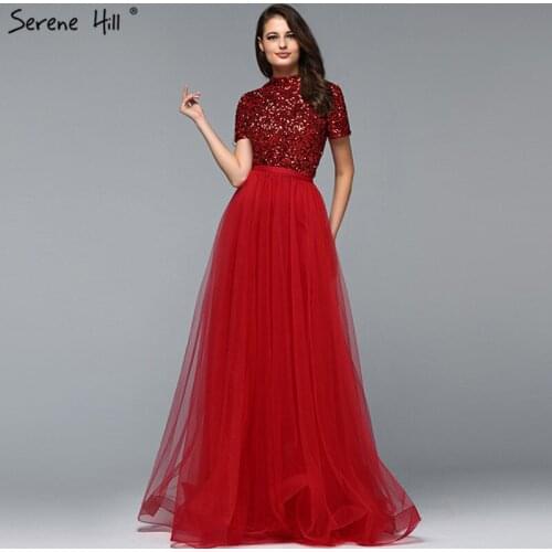 Luxury Red Short Sleeve Evening Dresses 2020 New Design Dubai Robe De Soiree Party Gowns with Train Festa BLA60793