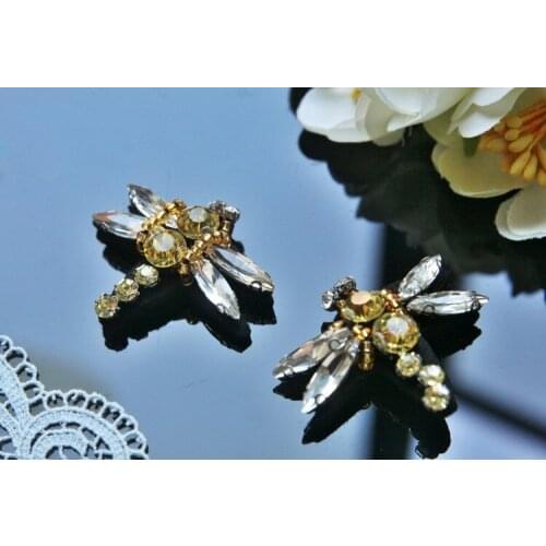 Yellow dragonfly beaded patches applique patches for clothing patch sewing accessories parches bordados embroidered patches