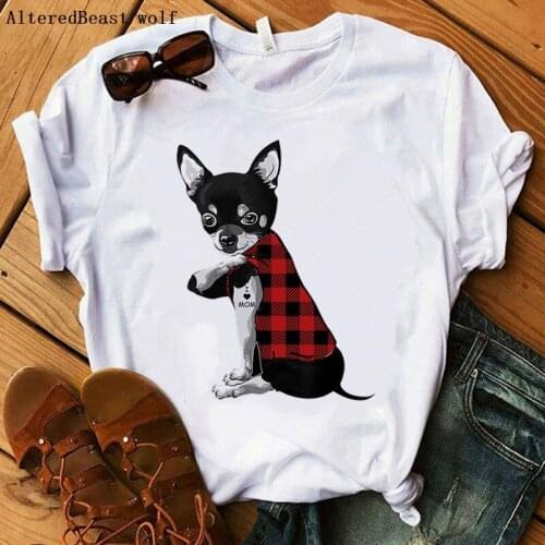 2021 Chihuahua Mom Tshirt Women Summer Harajuku I Love Mom Plaid Print T-shirt Funny Short Sleeve dog T Shirt Clothes Female