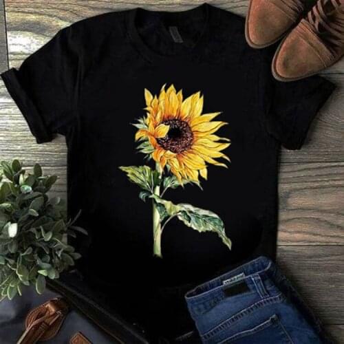 2021 Aesthetic T Shirt Women Harajuku Graphic Tees Shirt Femme Sunflower White Womens T-shirt Never Give Up Tshirt