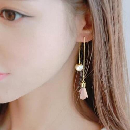 2021 Trend Elegant Earrings Flower Tassel Women Imitation Pearl Long Ear Linear Fashion Earrings for Woman Dating Party Gifts