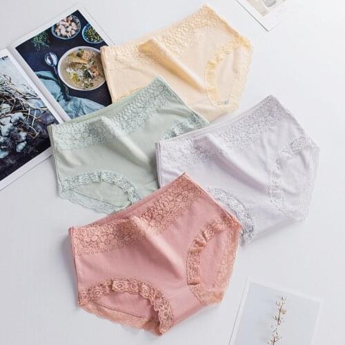 Womens Cotton Panties Lace Edge Solid Color Briefs Sexy Soft Lingeries For Women Girls Underwear Mid-Rise Breathable Underpants