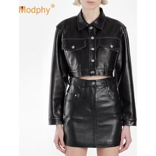 Black Pu Leather WomenS Set Jacket & High Waist Pencil Skirt 2 Two-Piece Club Party Skirt Set Female 2020 Fashion New Streetwea