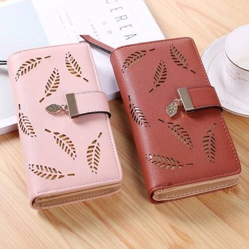2019Women Wallet Purse Female Long Wallet Gold Hollow Leaves Pouch Handbag for Women Coin Purse Card Holders