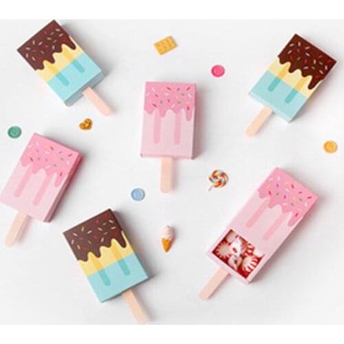 10pcs/lot Ice Cream Shape Cookie Bag Wedding Party Cartoon Cute Animal Koala Bear Rabbit Candy Favor Box For Birthday Party Gift