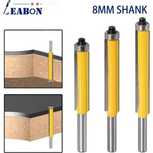 3 Pcs 8mm Shank 1/2 Long Straight Router Bit with Bearing for Wood Tungsten Carbide Tipped Milling Cutter