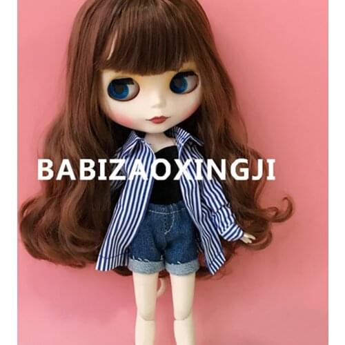 3pcs/set Blyth Doll Clothing Stripe Long Sleeve T-shirt +Tube top+shorts jeans for barbies,Azone,Blyth,30cm 1/6 doll accessories
