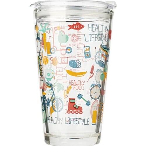 450ml Water Glass Bottle Graduated with Straw Durable Broken-resistant Lovely Juice Cup for Home