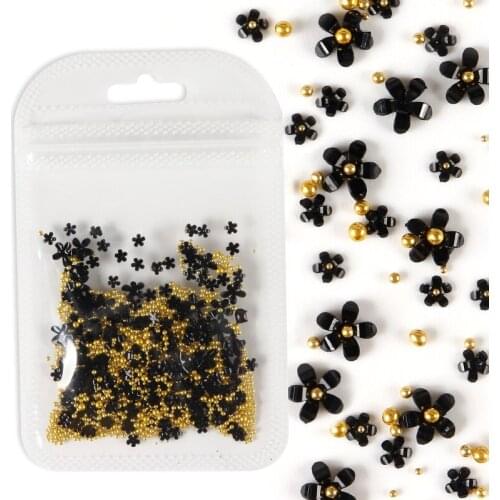 Black Acrylic Flower Nail Art Decorations DIY Accessories Phone Case Decor Silicone Mold Resin Fillings Jewelry Making Supplies