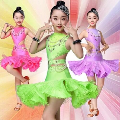 Children Sequin Professional Latin Dance Dress For Girls Ballroom Fringe Costumes Kids Modern Tassel Girl Ballroom Salsa Rumba