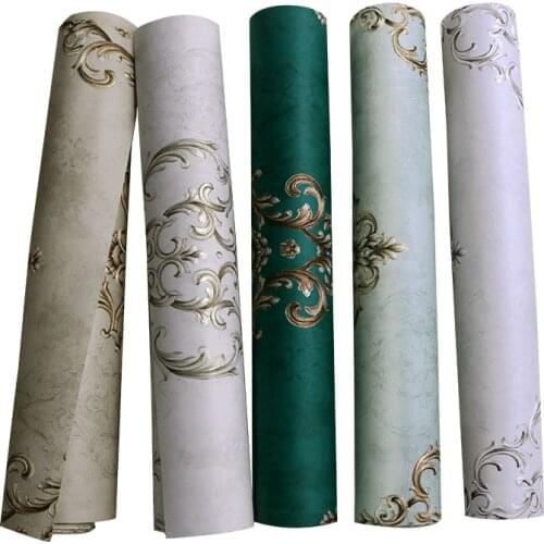 European 3D three-dimensional luxury wallpaper Damascus warm fresh non-woven high-end background wall paper peacock green