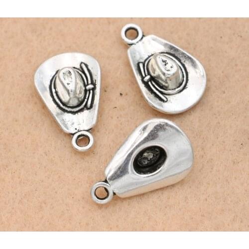 KJjewel Tibetan Silver Plated Walking Dead Cowboy Hat Charms Pendants Jewelry Findings Diy Jewelry Making Craft 21x13mm 15pcs