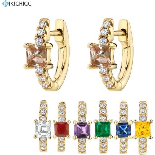 Kikichicc 925 Sterling Silver Yellow Crystal 8mm Hoops Mini Huggies Ohrringe Piercing Clips Circle Ring Earring Jewelry