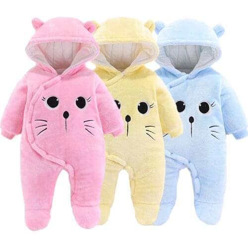 Cute Newborn Baby clothes Winter warm Infant Boys girls Rompers plus cotton thicken Jumpsuit for Baby New born Outwear 0-12M