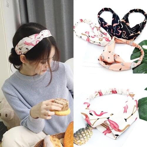 Korean Chiffon Hair Bands Fashion Flamingo Turbe Pink White Cartoon Headbands Sweet Cross Knot Hair Accessories for Women Girls