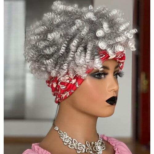 Umot Short Afro Kinky Curly Wigs For Black Women Brown Orange Grey Color Wrap Headband Cosplay Wigs With Bangs Synthetic