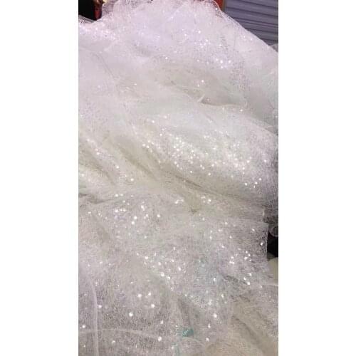 Pretty french Net Lace fabric for wedding dress bridal Embroidered African sequins Lace Fabric SYJ-3959 with high quality