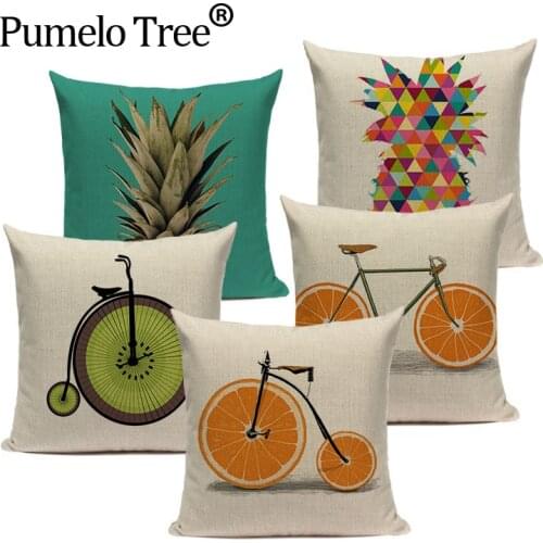 Colorful Orange Cushion Cover Cartoon Lemon Bicycle Decorative Yellow Cushion Covers Second Hand Pillow Case Square Pillows