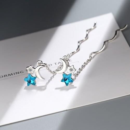 Trendy Blue CZ Zircon Star Moon Long Tassel Earring Jewelry quality Wave Chain Dangle Earring For Women Accessories
