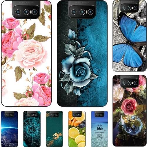 Fashion Flower Case For Asus Zenfone 7 ZS670KS 7 Pro ZS671KS Cover Soft Silicone Cat Printing Capa Back Coque
