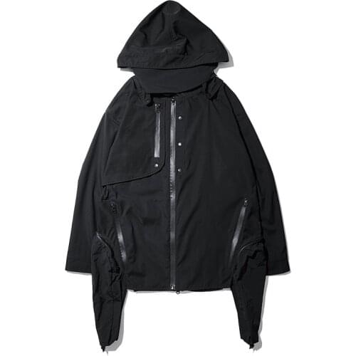 Mens Jackets Travel Functional Jacket Wide Side Pockets Detachable Hood Streetwear Ninjawear Japanes Style Dystopian Clothes
