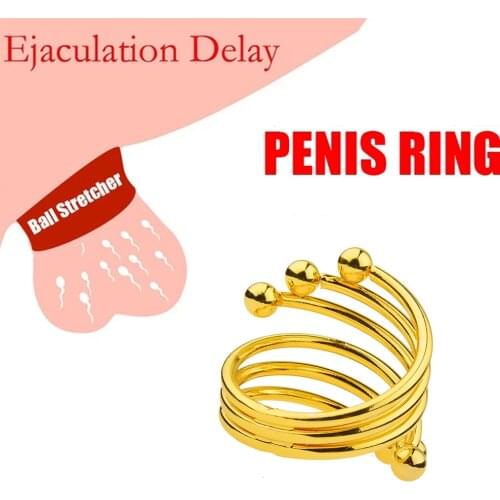 Male Stainless Steel Golden Cock Penis Ring Sex Toys For Men Ejaculation Delay Dick Bondage Cockring Cage Torture CBT BDSM Toy