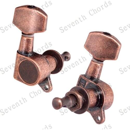 QHX A Set of 6 Pcs Retro Copper Red Sealed gear Guitar Tuning Pegs Tuners Machine Heads for Guitar accessories parts