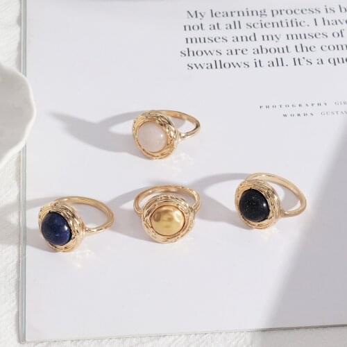 Round Blue Rose Pink Quartz Stone Rings acrylic Beads Fashion Inner Dia 1.7cm Brincos Pendientes Jewelry for Women