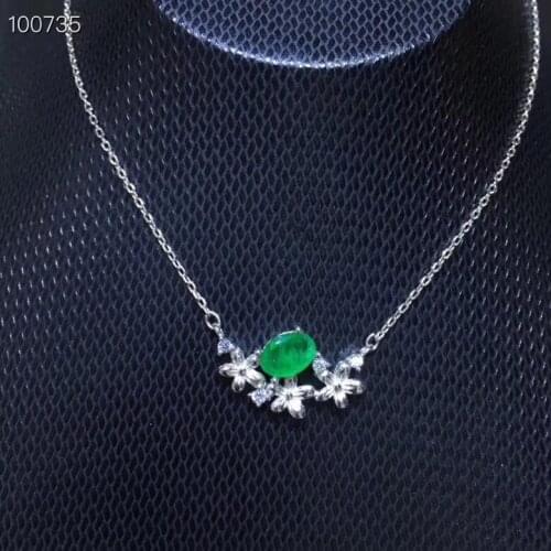 Natural green emerald necklace S925 silver natural gemstone necklace fashion Lovely Flower geometry girl gift party fine jewelry