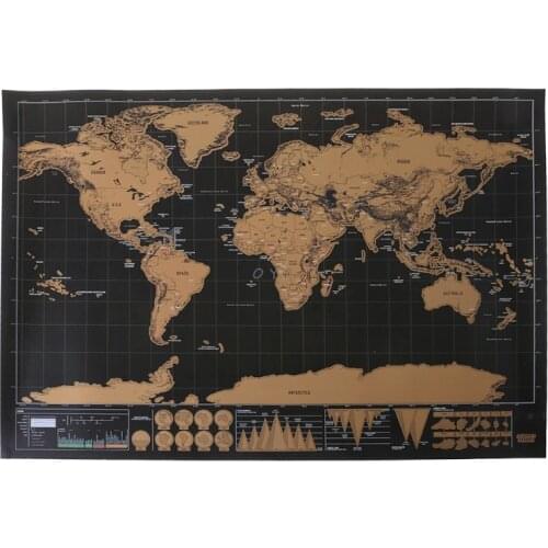 Deluxe Wissen Zwart World Map krassen Wereldkaart Gepersonaliseerde Reizen Scratch voor Kaart Kamer Woondecoratie Muurstickers