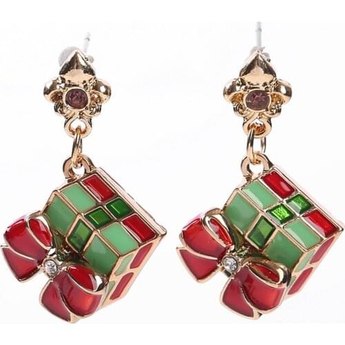 Christmas Earrings For Women Kawaii Charm Long Earrings For Girls Bowknot Gift Box Xmas Female Jewelry Dangle Earing Xmas Gifts