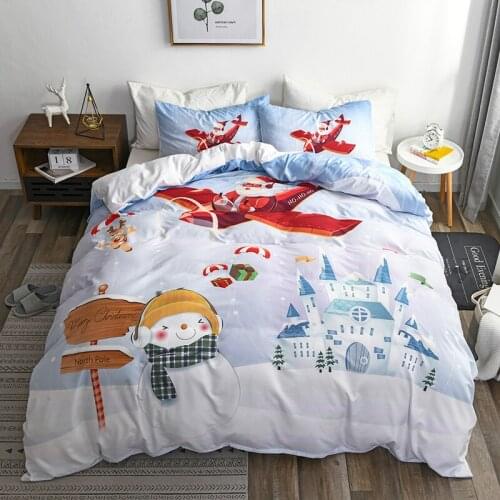 Christmas Jolly Santa Claus Happy Gift Bed Three-piece Set Blanket Cover Pillowcase Bedding Set Duvet Cover for Home Couple