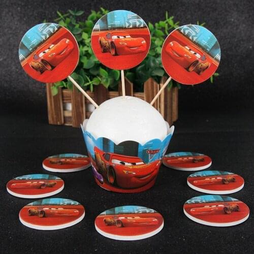 Cartoon Cars Birthday Party Baking Cake Party Decoration Cupcake Wrappers+Toppers set Kids Baby Cars Party Supplies Decoration