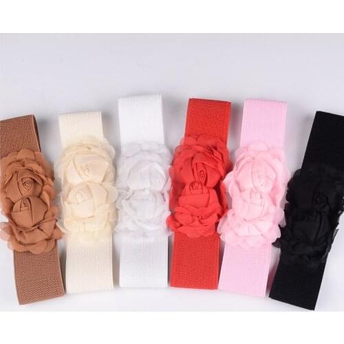 Chiffon rose elastic female elastic belt flower waist belt for women factory direct Korean wild wide cummerbunds