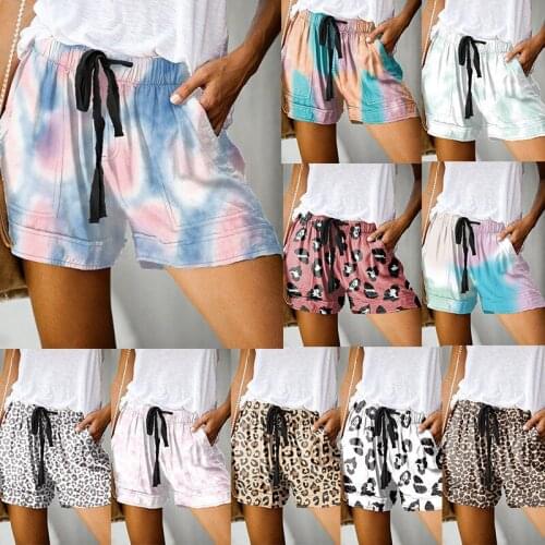 Summer Women Short Women Home Tie-dye Comfy Shorts Lace-up Elastic Loose Wide Legs Casual Shorts leopard Print Women Shorts