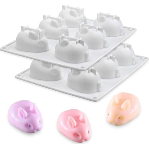 6-Cavity Silicone Cake Molds for Baking Dessert Mousse New Decorating Moulds 3D Small Bunny Rabbit Shape Chocolate Bakeware Tool