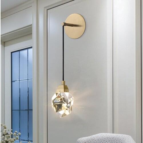 Modern Minimalist Crystal Wall Lamp Living Room Bedroom Bedsize Diamond Design Crystal Copper Wall Light Sconces
