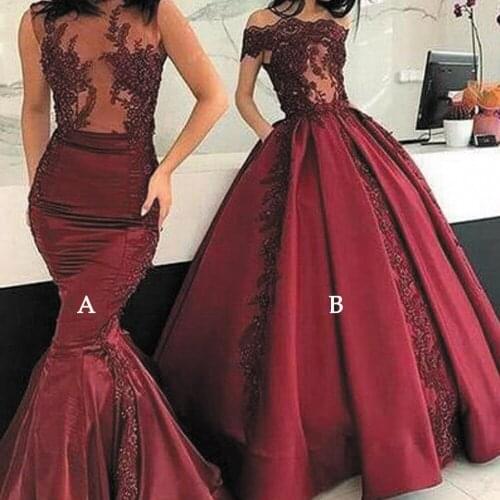 SuperKimJo Burgundy Prom Dresses 2020 Lace Applique Beaded Elegant Prom Ball Gown Abendkleider 2021(for style B)