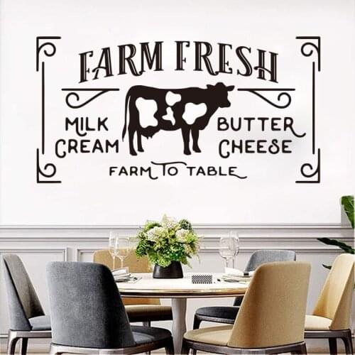 Large Farm Fresh Milk Cream Butter Cow Farm to Table Vinyl Wall Decal Sticker Kitchen Vinyl Farmhouse Decor