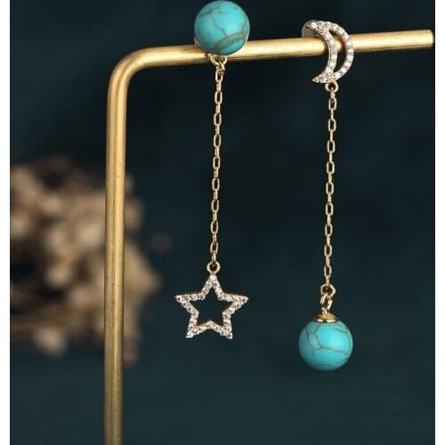 Retro Asymmetric Star Moon Earrings for Women Tassel Vintage Palace Ethnic Dating Jewelry 2021 Trend Fashion Earring Friends M4