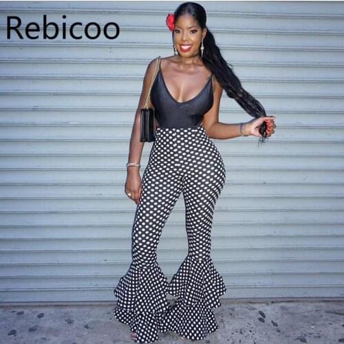 Women polka dot flared high-waisted trousers Sexy ladies ruffle pants Sexy bell bottom flare pants streetwear high quality