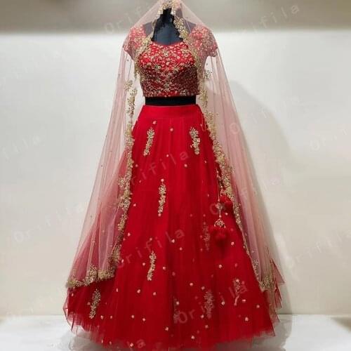 Formales Vestido De Fiesta De Boda Red Indian Evening Gowns for Women Applique Three Pieces Prom Dress with Wrap Fas Kaftan